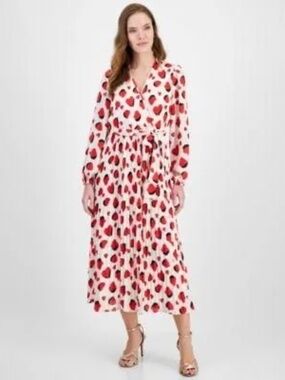 T Tahari Shadow Heart Print Faux Wrap Maxi Dress NWT $148 Size XS